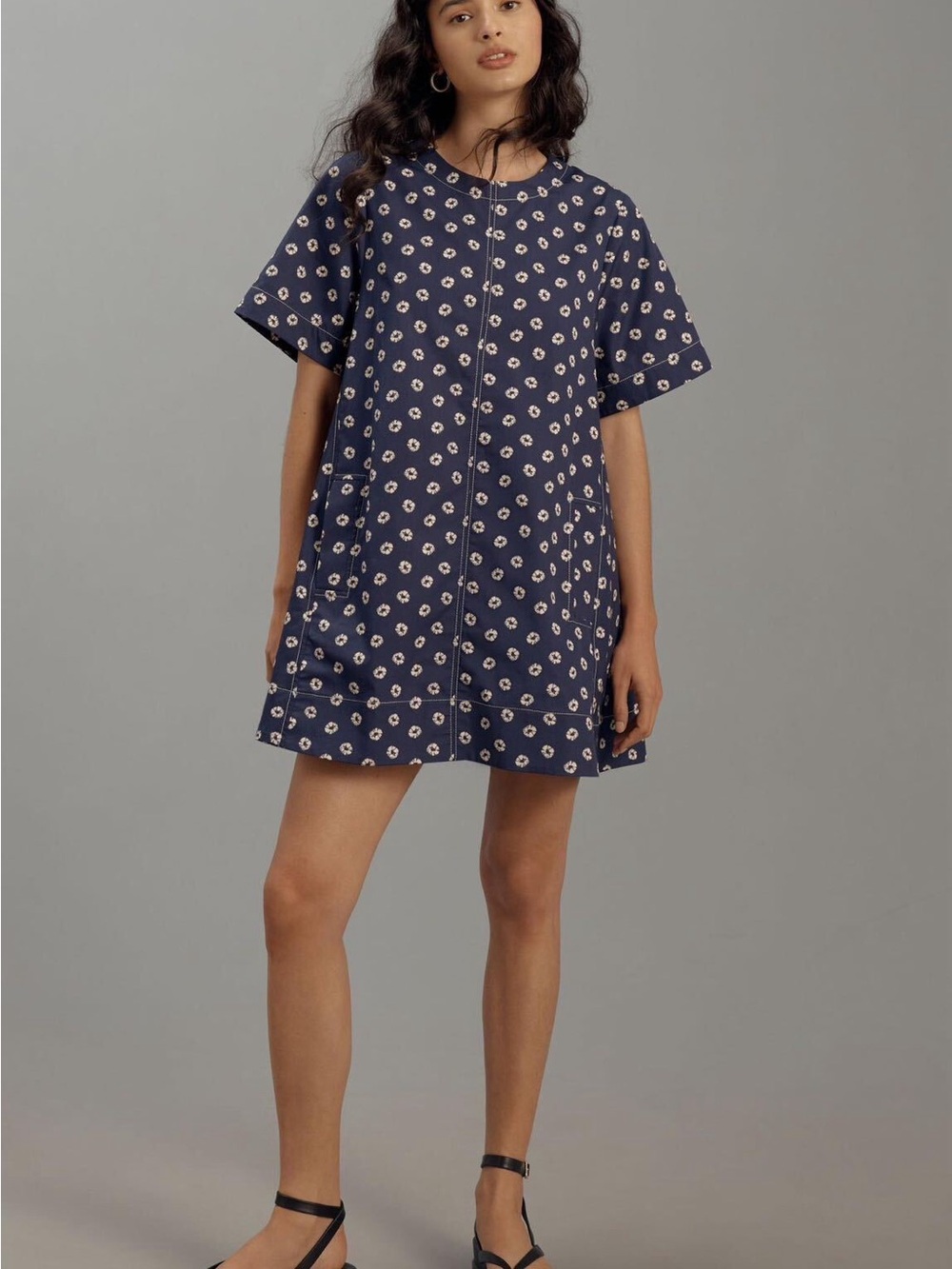 Anthropolgie Navy Floral Short Sleeve Dress